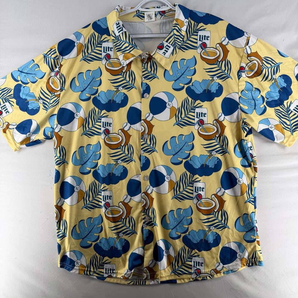 1114 XL Kansas City Royals Miller Lite Hawaiian Tropical Beach Polo Shirt
